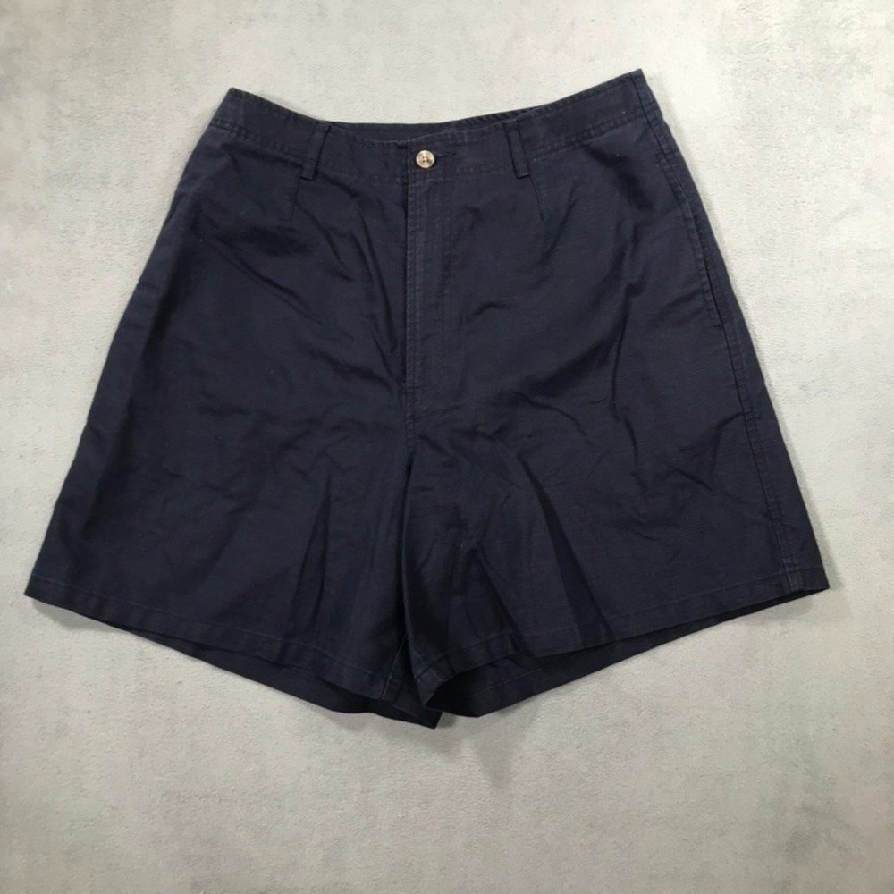 LL Bean Womens Navy Blue Linen Blend Chino Shorts Size 12 High Rise Preppy 0FM33